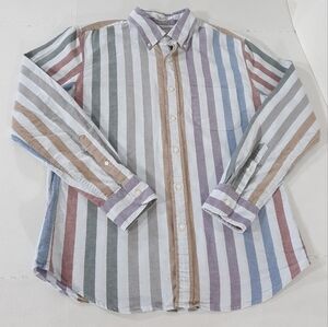 J Crew Striped Organic Cotton Broken In Oxford Shirt